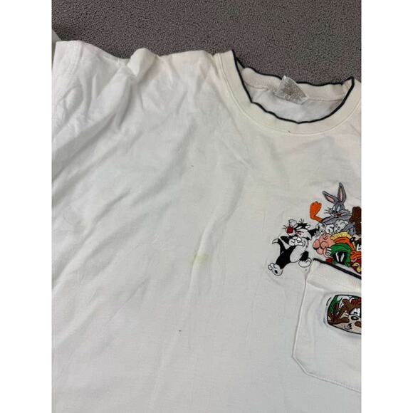 VTG Warner Bros Studio Store T Shirt XL 1999 Embroidered Looney Tunes White - Picture 12 of 12